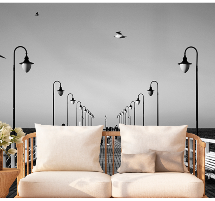 Deniz kenarı iskele yürüyüşü şehir ve ülke duvar resim - TenStickers