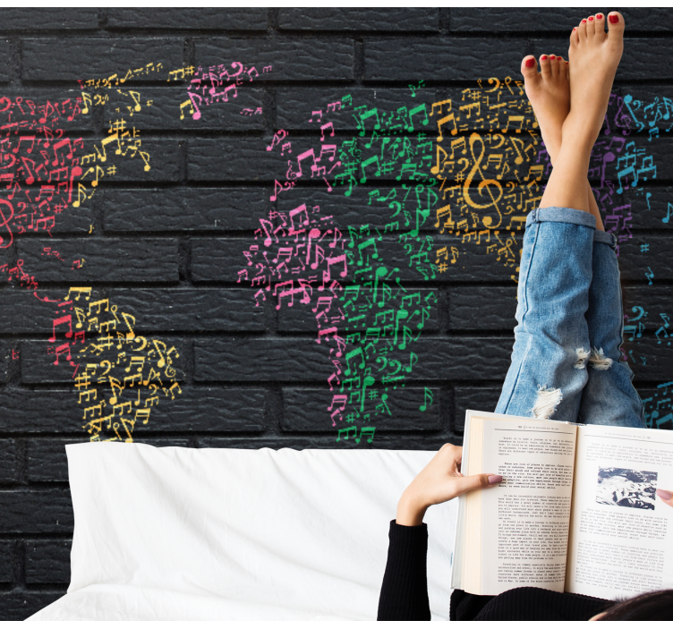 Gökkuşağı müzik dünya haritası müzik notaları duvar kağıdı - TenStickers