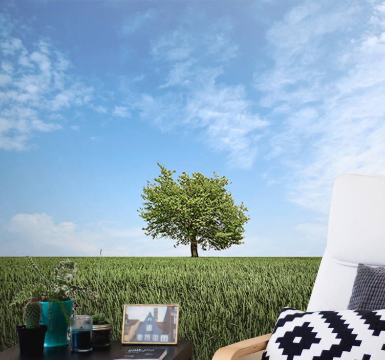 Düz yeşil alanlar ve ağaç doğa duvar kağıdı - TenStickers