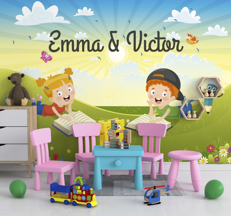 Kitaplı çocuklar çocuk odası duvar reslim - TenStickers