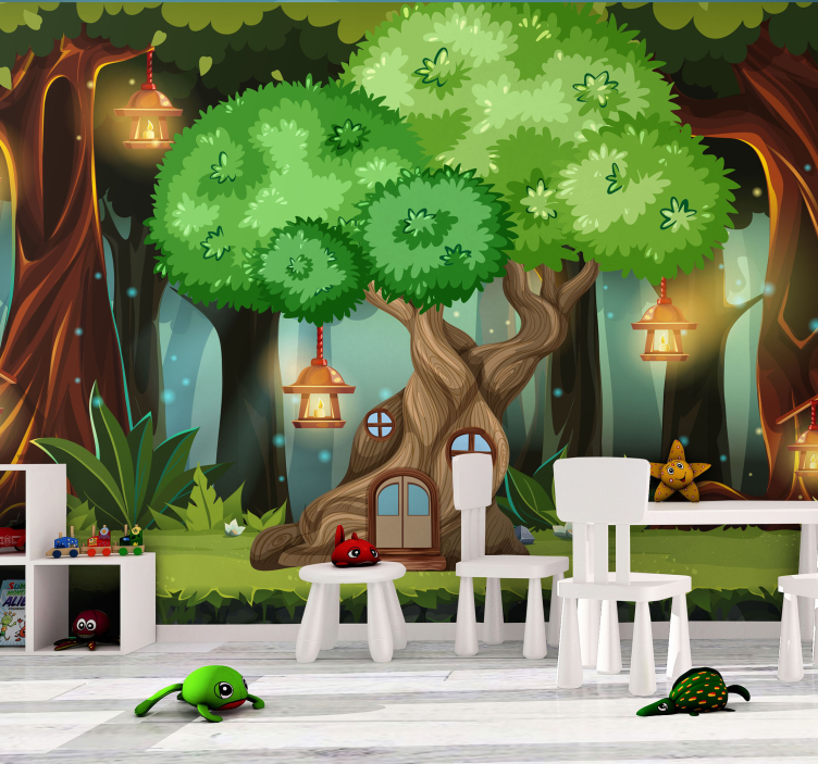 Fantezi ağaç ev fenerler çocuklar duvar resimleri - TenStickers