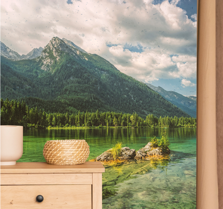 Göl dağları ve bulutlar göl duvar kağıdı - TenStickers