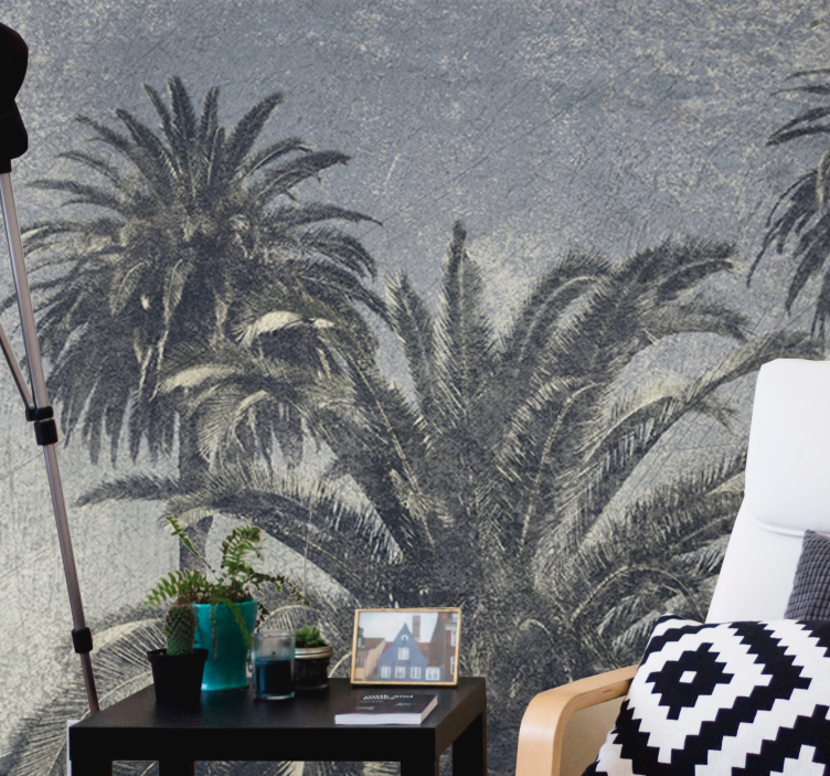 Gri çizilmiş palmiye ağaçları doğa duvar kağıdı - TenStickers
