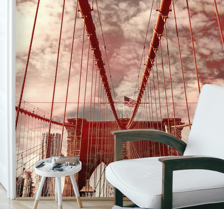 Güneşli renkli brooklyn köprüsü görünümü duvar kağıdı - TenStickers