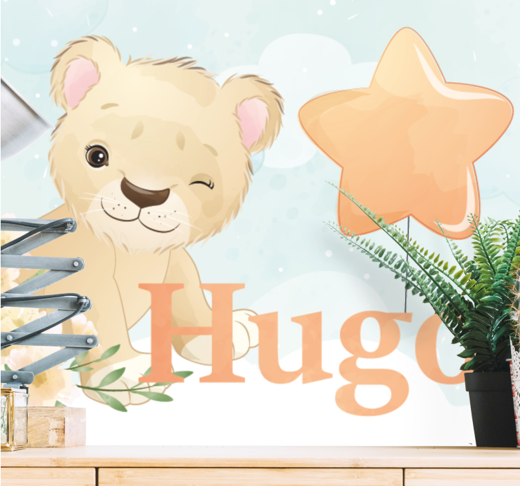 Adı kreş duvar resmi olan çocuk için sevimli aslan - TenStickers