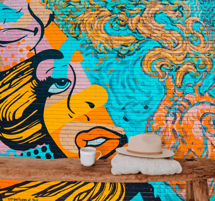 Kadının yüzü grafiti kentsel sanat duvar kağıdı - TenStickers