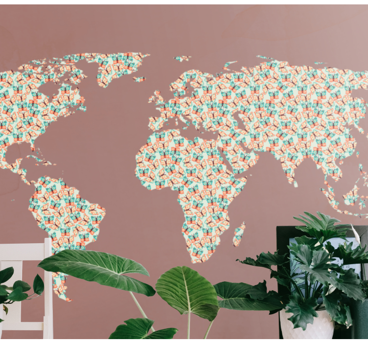 Kelebek boyalı dünya haritası duvar resmi - TenStickers