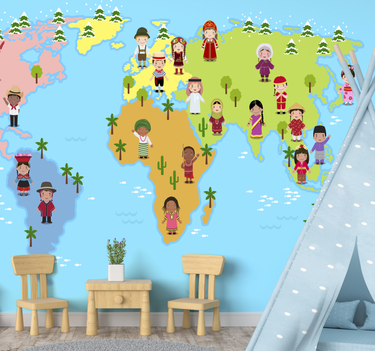 Kültürel harita karakterleri dünya haritası duvar reslim - TenStickers
