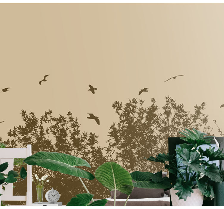 Kuşlar ile bahar çiçekleri duvar kağıdı - TenStickers