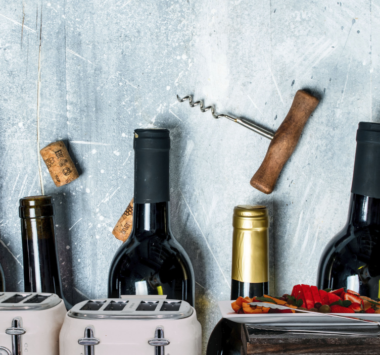 Mantar mutfak duvar resmi ile şarap şişeleri - TenStickers