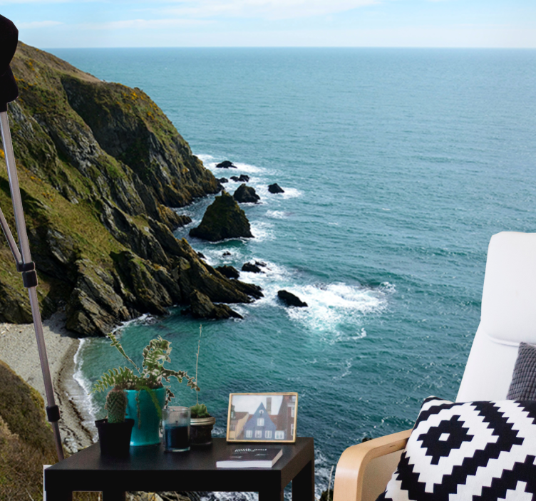 Manzara duvar resim deniz kenarı taş yapısı - TenStickers