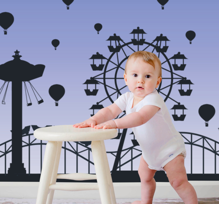 Mavi ve beyaz eğlence parkı çocuk duvar resimleri - TenStickers