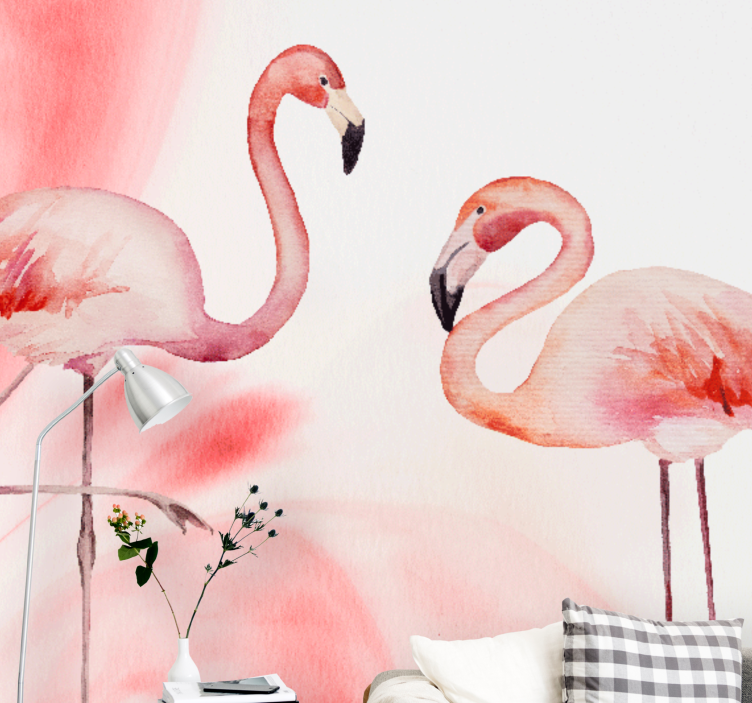 Modern flamingo elle çizilmiş tasarım duvar kağıdı - TenStickers
