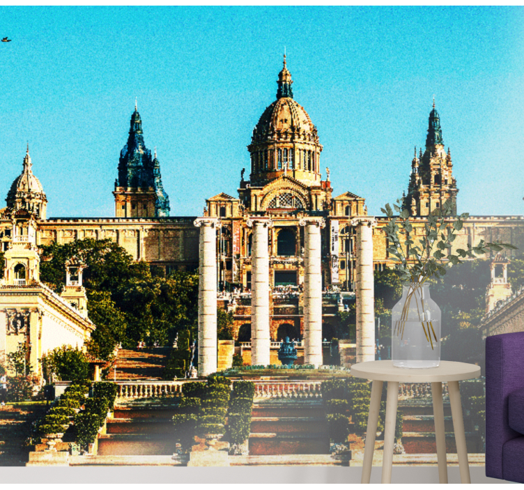 Montjuic barcelona duvar resmine ışıklı görünümler - TenStickers