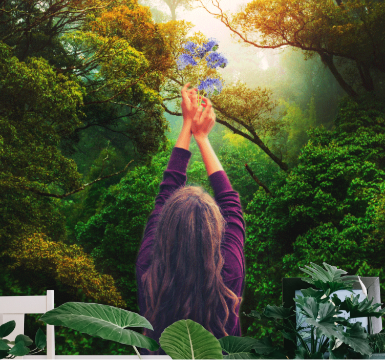 Mor kız ve orman klasik sanat duvar kağıdı - TenStickers