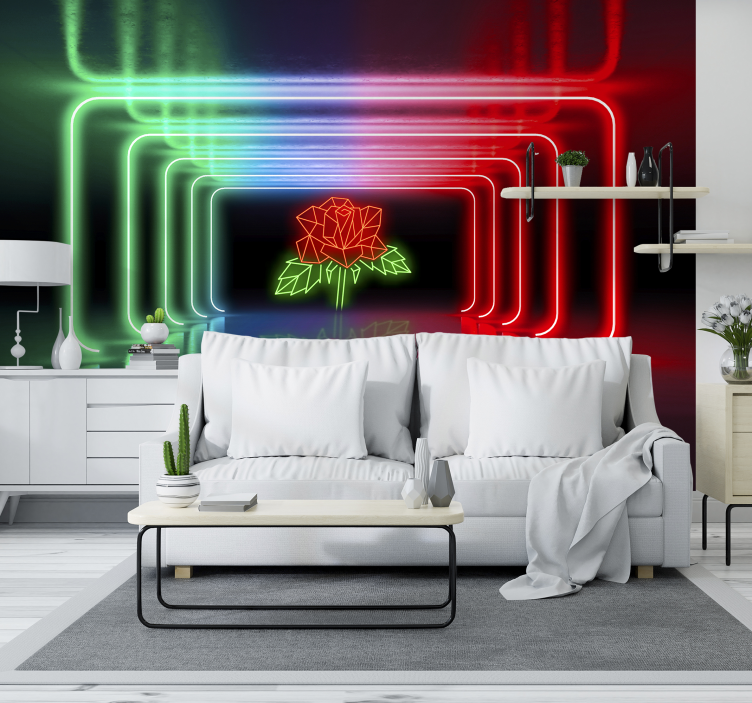 Neon gül 3d efekti duvar resmi - TenStickers