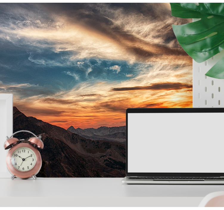 Turuncu gökyüzü ve dağlar ofis duvar kağıdı - TenStickers