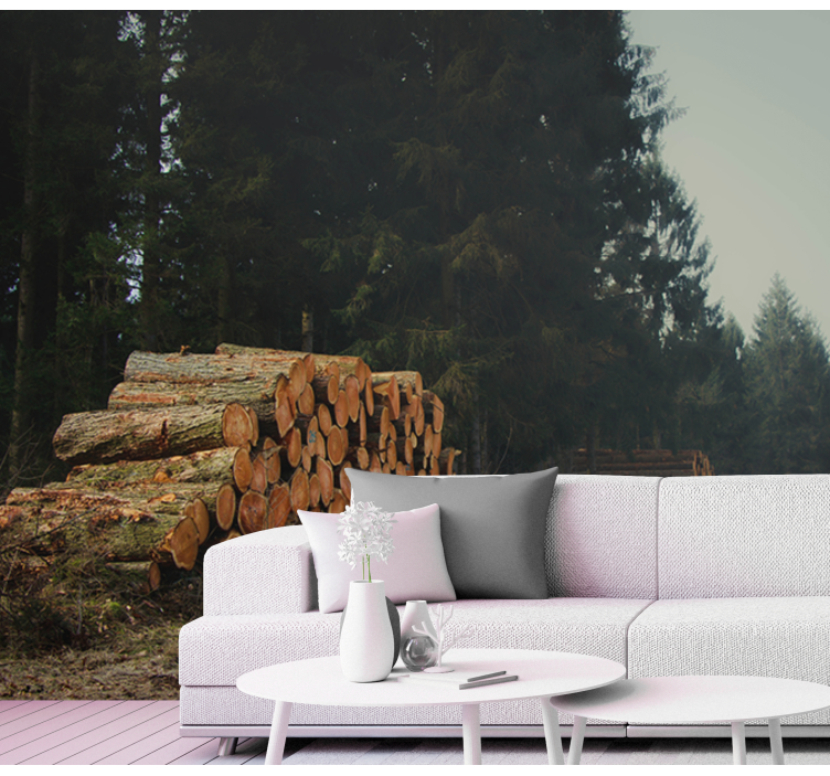 Ormandaki odun yığınları orman duvar resim - TenStickers
