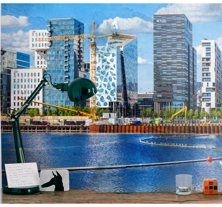 Oslo city gündüz güneşli nehir duvar kağıdı - TenStickers