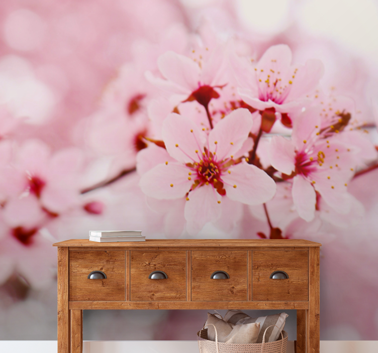 Pembe çiçek fotoğraf oturma odası duvar kağıdı - TenStickers