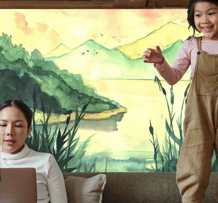 Dingin el çizimi manzarası göl duvar resim - TenStickers