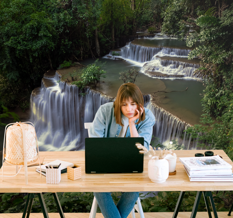 Sakin şelale inziva yeri doğa duvar resim - TenStickers