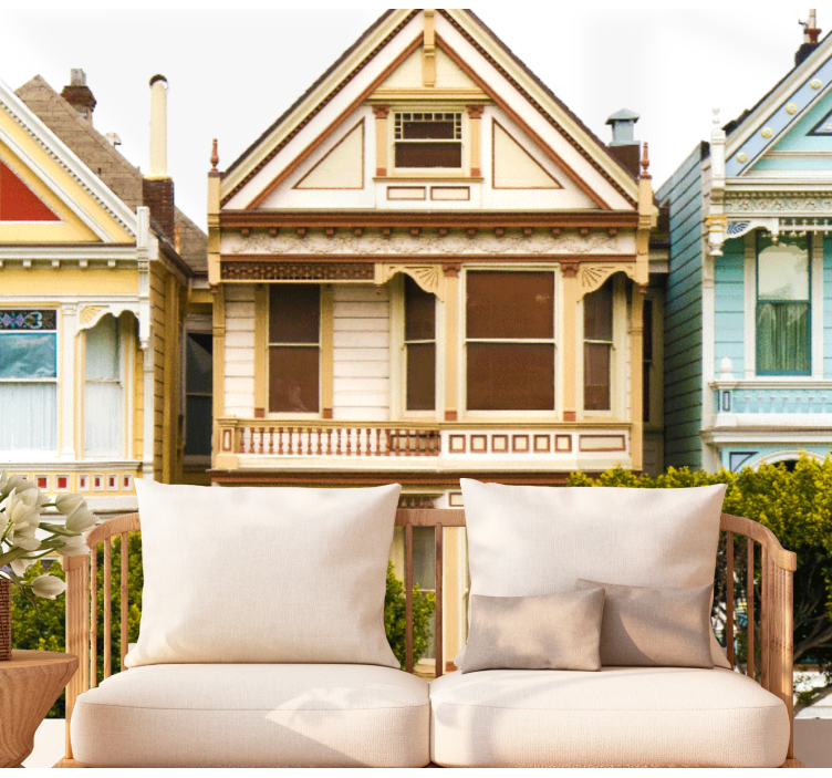 Şehir ve ülke duvar resim viktorya tarzı evler dış cephe - TenStickers