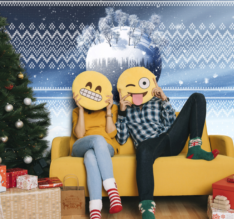 şenlikli emoji eğlencesi Noel duvar reslim - TenStickers