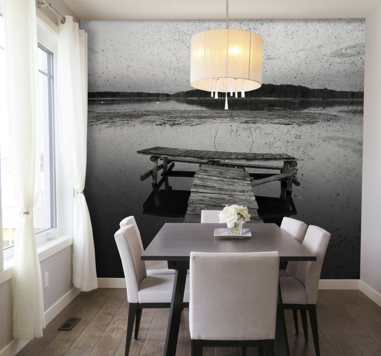 Siyah beyaz eski ahşap köprü 3 boyutlu duvar kağıdı - TenStickers