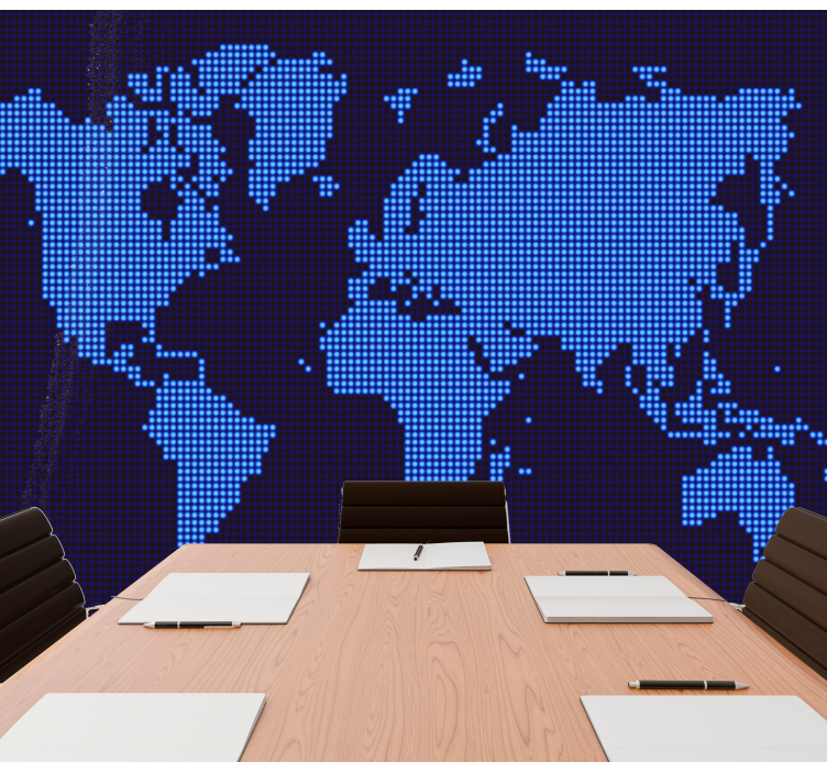 Siyah dünya haritası duvar resmi ile mavi piksel - TenStickers