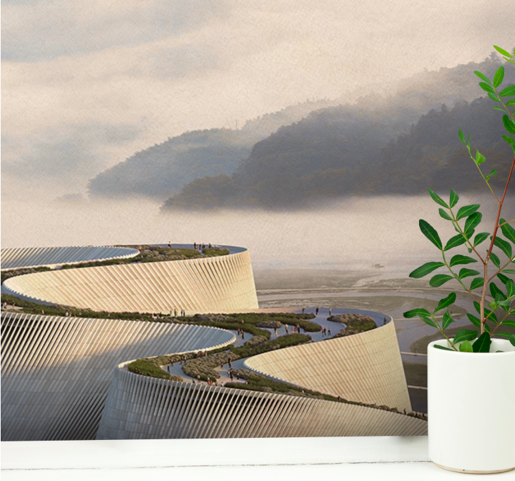 Soyut şekilli bina göl duvar kağıdı - TenStickers