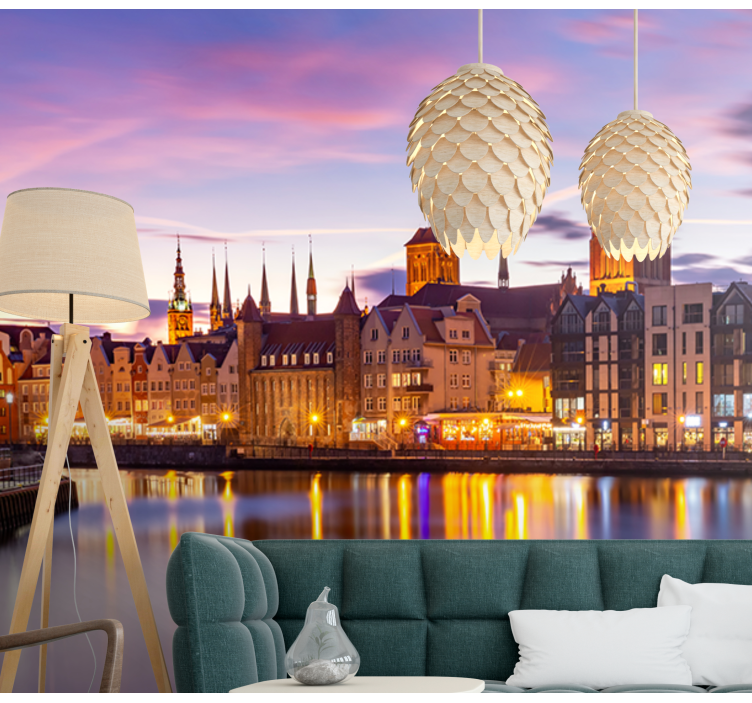 Tarihi nehir kıyısı mimarisi şehir ve ülke duvar resim - TenStickers