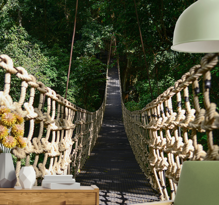 Tropikal orman ile ahşap köprü duvar kağıdı - TenStickers