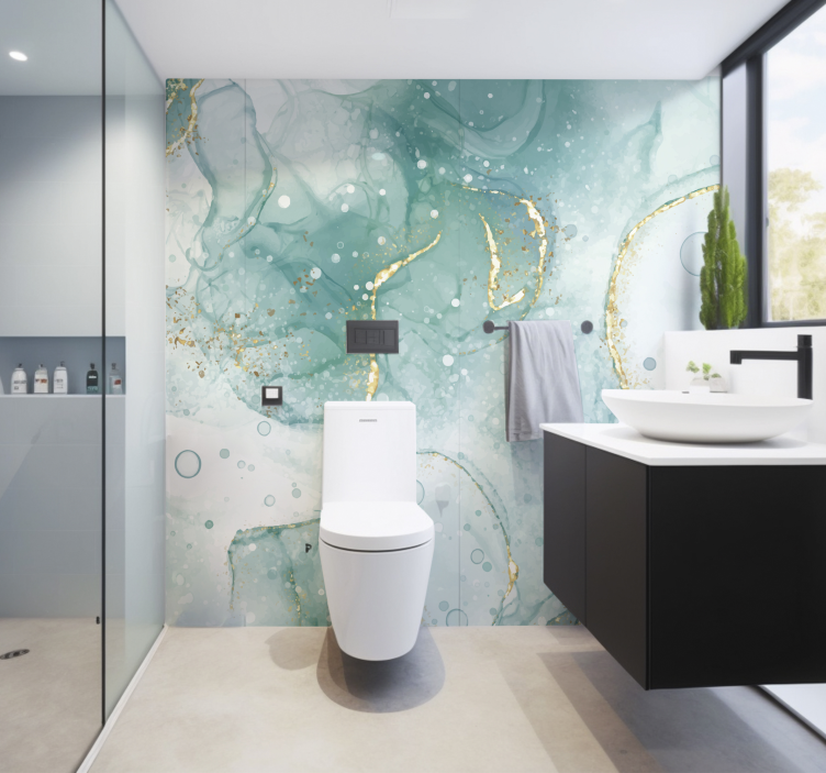 Turkuaz ve altın mermer banyo duvar halısı - TenStickers
