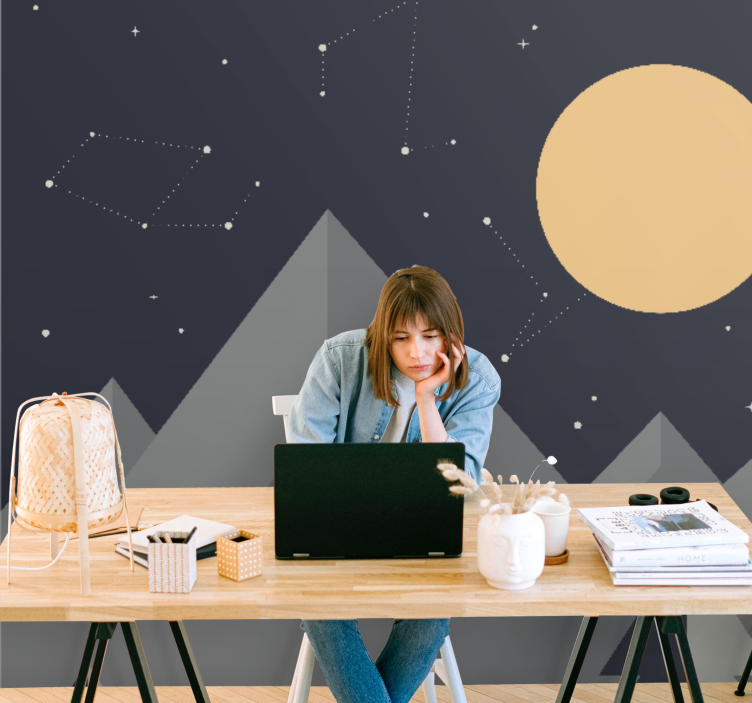 Uzay duvar resmi ay işığındaki dağ zirveleri - TenStickers