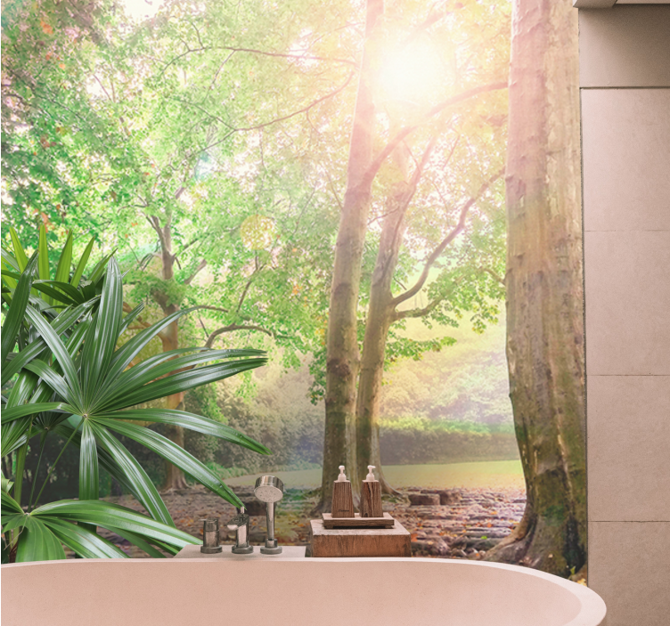 Yaz yeşil ağaçlar ve güneş ağacı duvar resmi - TenStickers