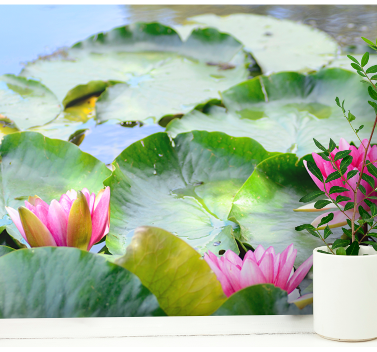 Yemyeşil pembe zambaklar çiçek duvar resim - TenStickers