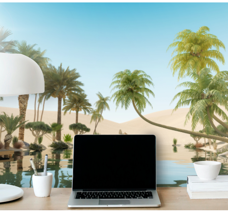 Yemyeşil vaha manzarası çöl duvar resim - TenStickers