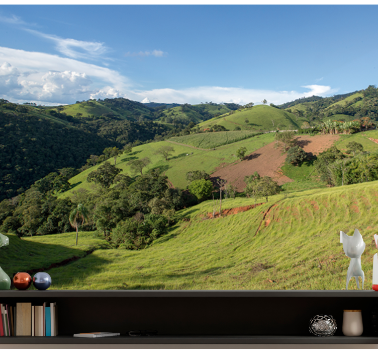 Yemyeşil yuvarlanan tepeler manzara duvar resim - TenStickers