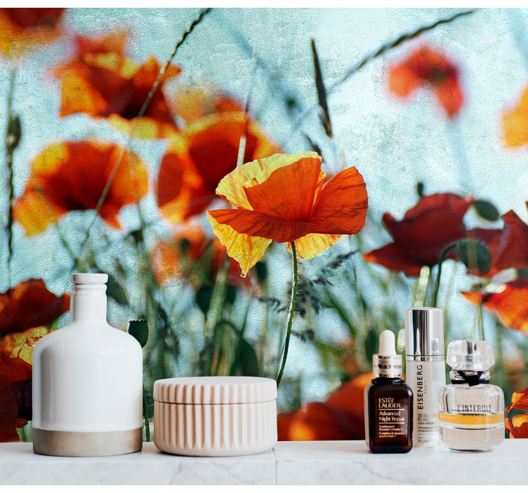 Yeşil saplı gelincikler duvar kağıdı - TenStickers