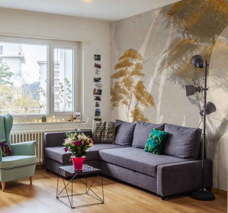 Zarif ağaç silüetleri oturma odası duvar reslim - TenStickers