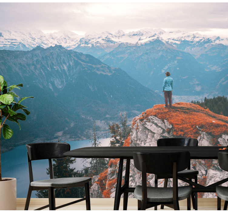 Dağın zirvesinde yalnız insan duvar kağıdı - TenStickers