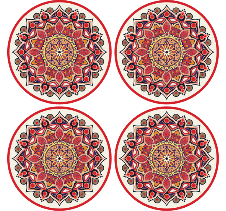Kırmızı tonları mandala desenli bardak altlıkları - TenStickers