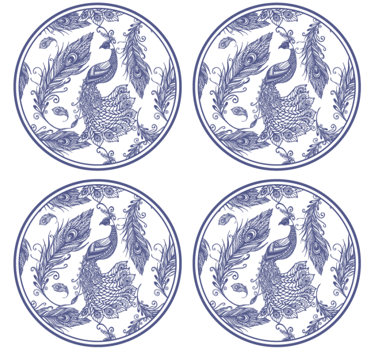 Delftware tavuskuşu kiremit bardak altlıkları - TenStickers