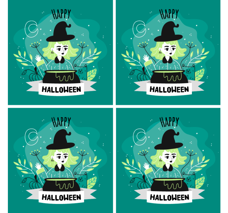 Cadılar bayramı bardak altlığı cadı ve cauldron - TenStickers