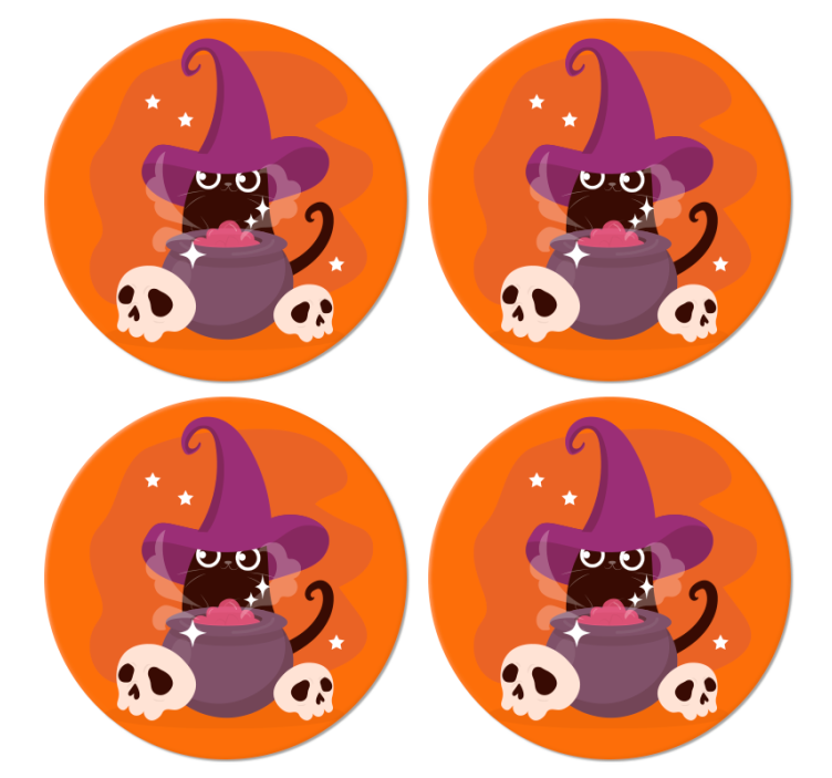 Kedi cadı şapka illüstrasyon halloween coaster - TenStickers