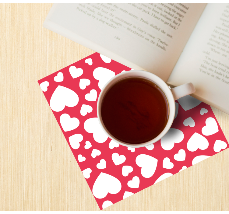 Beyaz küçük kalpler coaster ile kırmızı arka plan - TenStickers