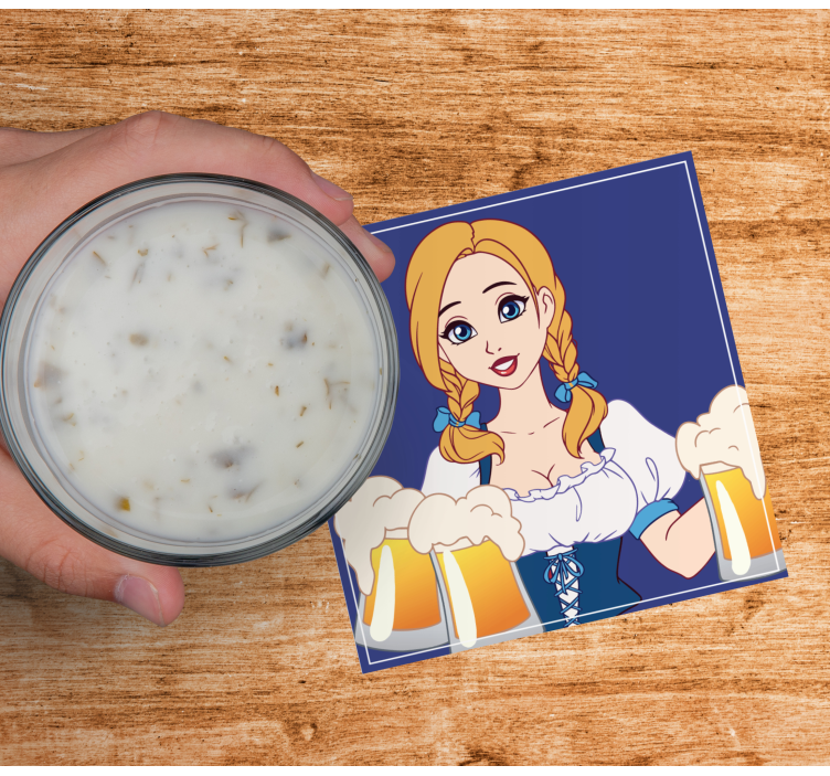 Bir tepsi bira paspasları taşıyan kadın - TenStickers