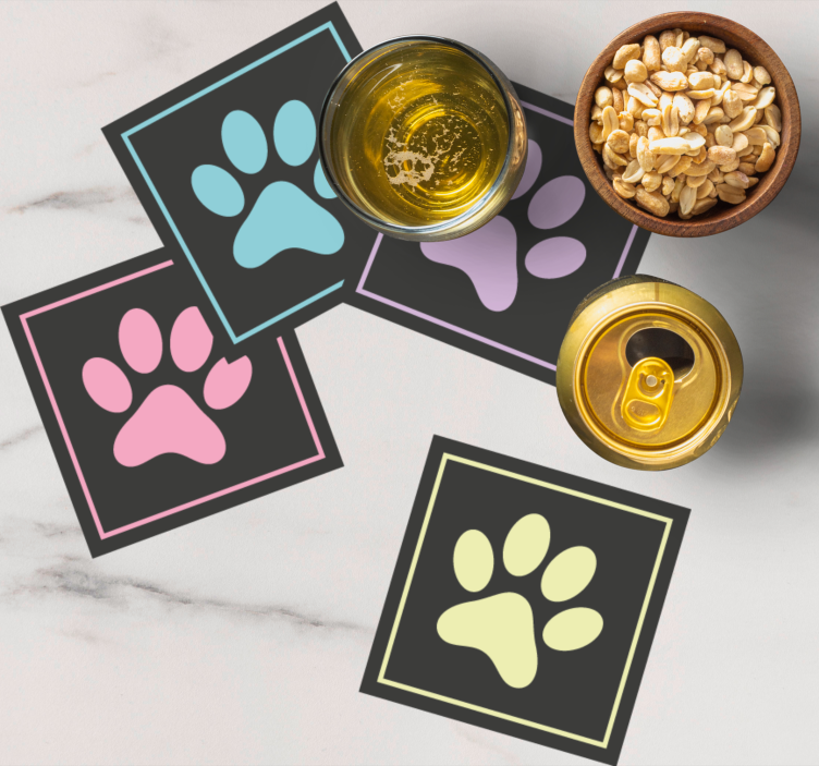Inanılmaz renkli köpek patileri modern coaster - TenStickers