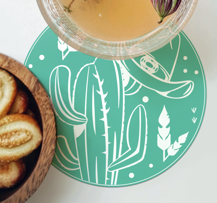 Kaktüs ve şapka batı desen içki bardak altlığı - TenStickers